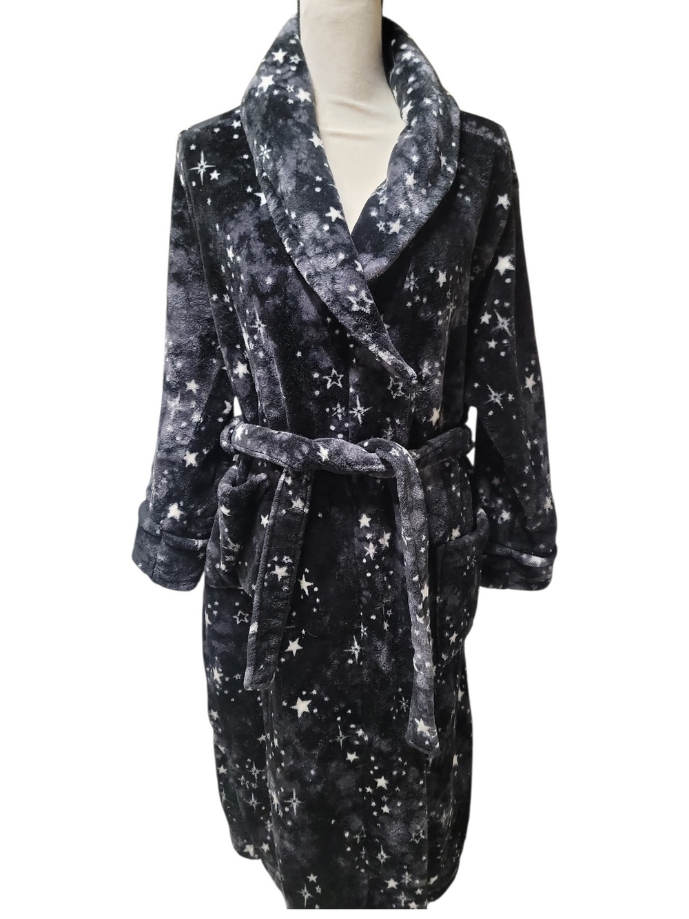 Sonoma Black Star-Print Plush Robe